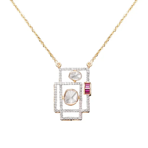 Modern Geometric Polki Studded Necklace Set