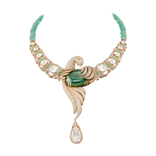 Peacock Motifs Polki Necklace Set