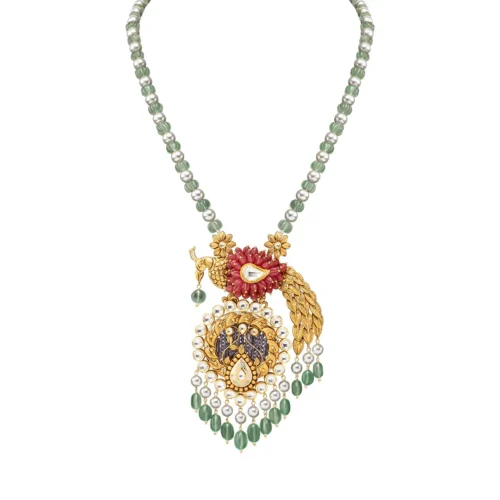 Peacock Motifs Polki Pendant